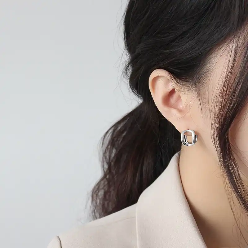 S925 Серебряная Ушная Кнопка геометрический квадратный ажурный трехмерной женские серьги