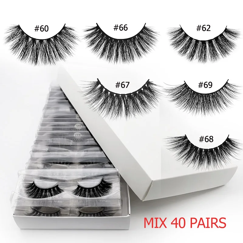 Mix40pairsWITHLOGO6w Норковые ресницы Объемные ресницы,, 20 Вт, 30 Вт, 40/50/100 шт норковые ресницы 3d норковые ресницы для макияжа накладные ресницы для макияжа - Цвет: Mix40pairsWITHLOGO6w