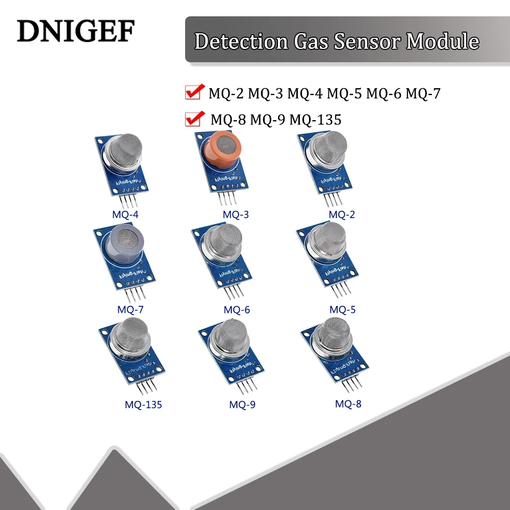 10PCS MQ-2 MQ-3 MQ-4 MQ-5 MQ-6 MQ-7 MQ-8 MQ-9 MQ-135 Detection Smoke Methane liquefied Gas Sensor Module for Arduino Starter DIY