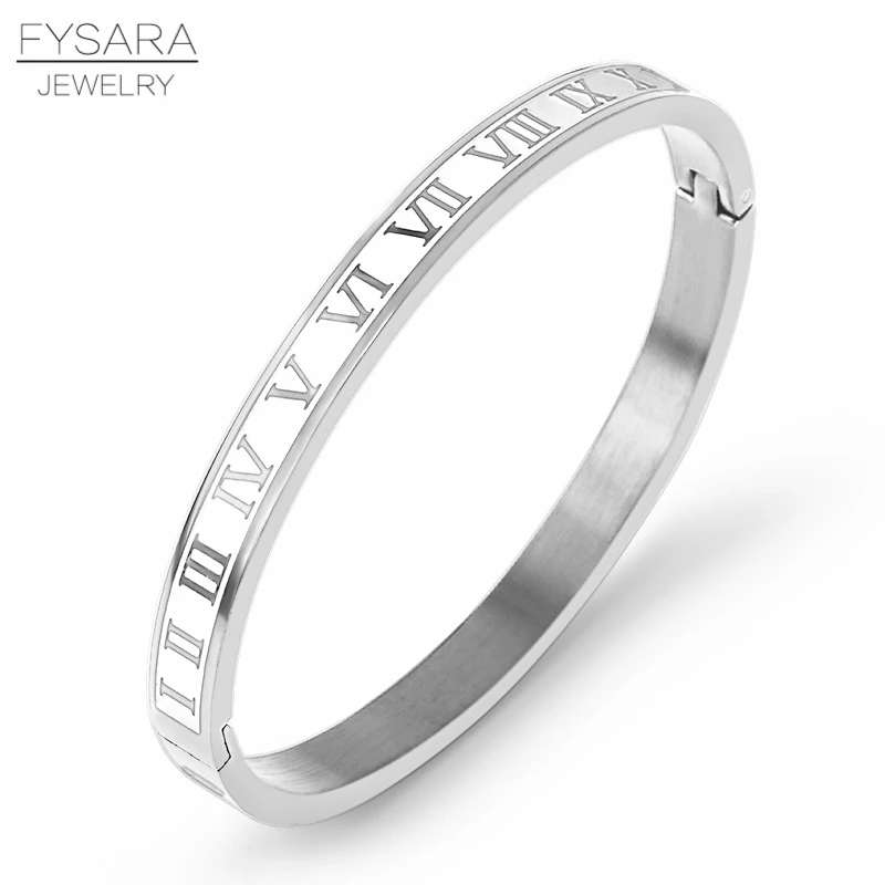 white silver FYSARA винтажные римские буквенные браслеты и браслеты для женщин и мужчин черная подвеска золотого цвета манжеты браслеты из нержавеющей стали ювелирные изделия - Окраска металла: white silver