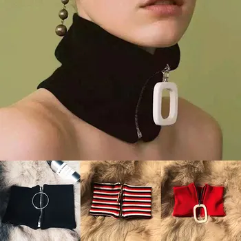 

Knitted Fake Collar for Women Detachable High Collars Zipper Choker Clothing Decor Accessories H9