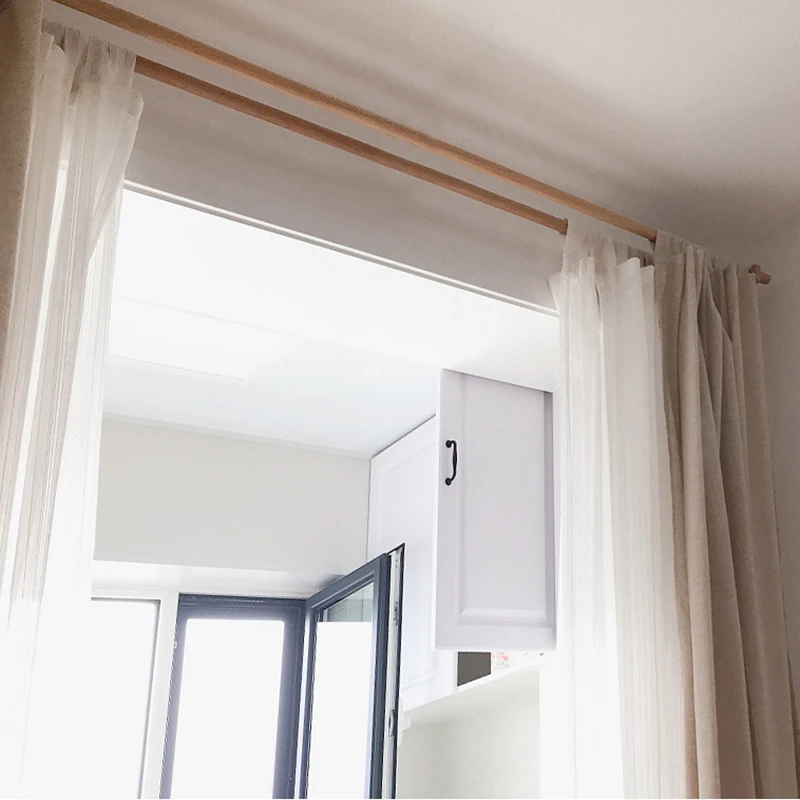 Natural Beech Curtain Rod Solid Wood Roman Rod Japanese Wooden Curtain Track Bracket Rings Accessories Home Decor