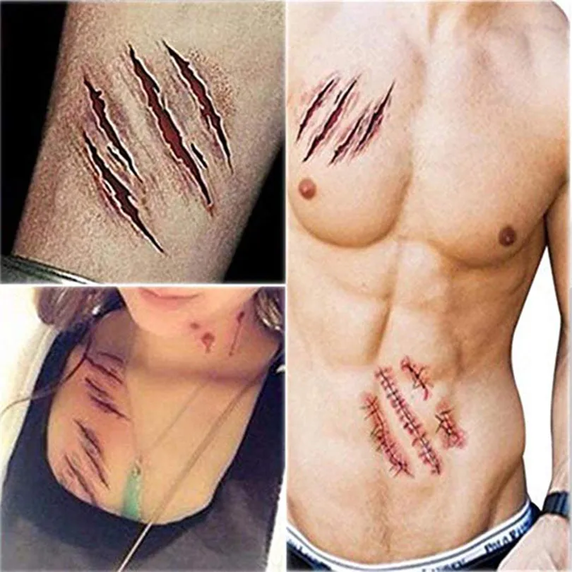 

Environmental Waterproof Halloween Tattoo Sticker Women Minimalist lines pattern Body Art New Design Bloodstains Tattoos 30JUL31