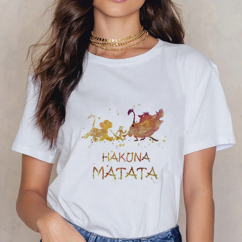 Showtly Lion King HAKUNA MATATA женская футболка It Simba Best Friends Harajuku Kawaii уличная Корейская стильная негабаритная футболка