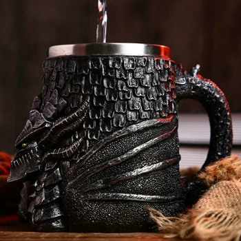 

QMJHVX Game Of Thrones 3D Stereoscopic Mugs Stainless Steel Resin Dragon Head Beer Mug Coffee Cup BEST GOT Gift caneca
