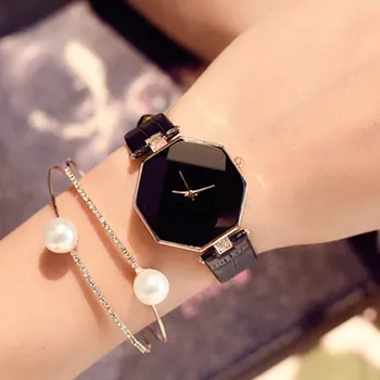 

Women Watches Gem Cut Geometry Crystal Leather Quartz Wristwatch Fashion Dress Watch Ladies Gifts Clock Relogio Feminino 5 color