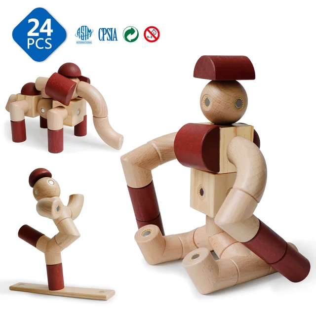 24PCS Magnetic Building Blocks Set Wooden Blocks Set For Toddler Montessori and STEM Learning Early Childhood Educational Toys 1