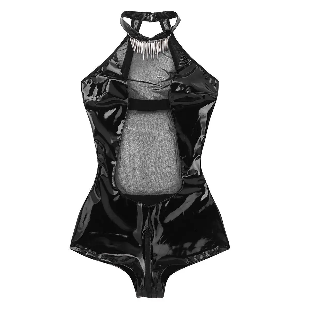 Sexy Open Crotch Leather Bodysuit For Sex Crotchless Erotic Sexi Latex Lingerie Catsuit See