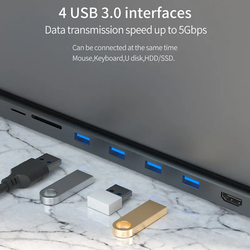 Laptop Docking Station USB C to HDMI 4K RJ45 Ethernet SD/TF Card Reader With PD Charging Port For Macbook Pro DELL Type C Dock