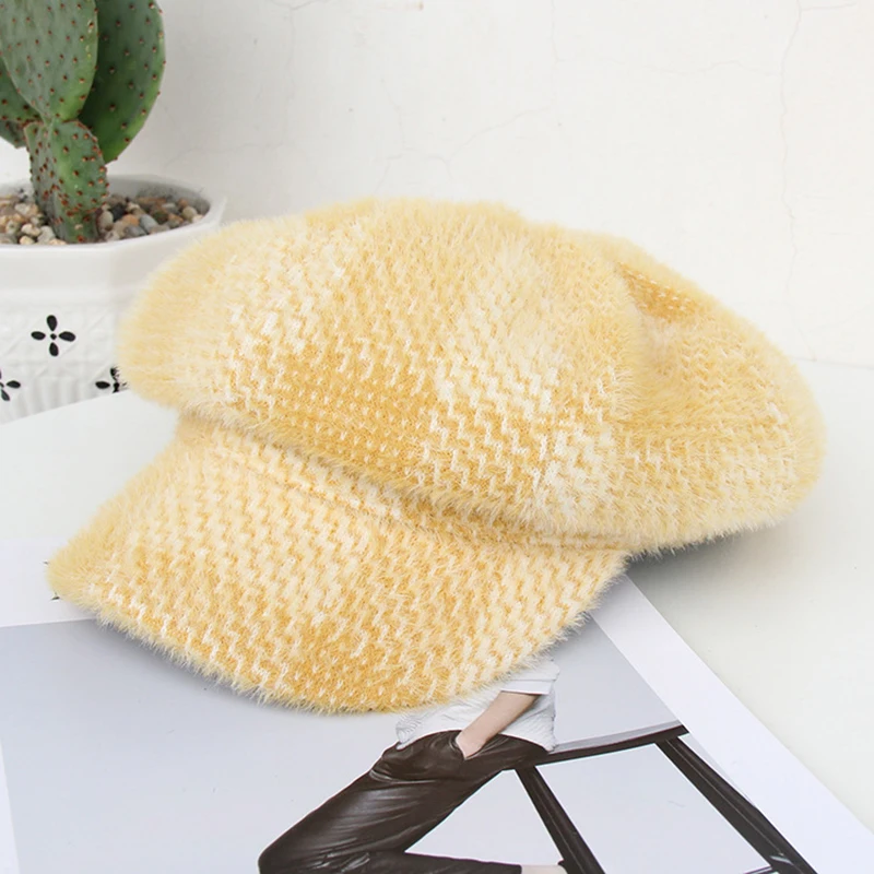 

Casquette 2019 autumn and winter ladies imitation velvet knitted berets elegant lady painter hat fashion newsboy cap BTM07