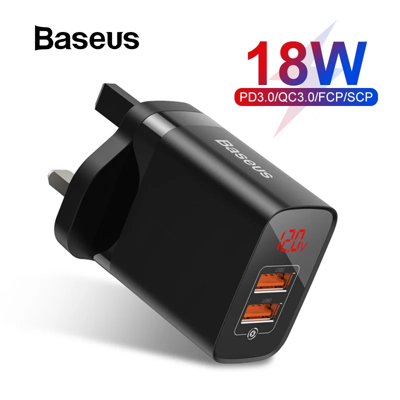 Baseus UK Quick Charge 3,0 USB Зарядное устройство 18W PD быстрый автомобиль телефон Зарядное устройство с FCP AFC для huawei P30 Pro samsung S10 iPhone 11 Pro XR