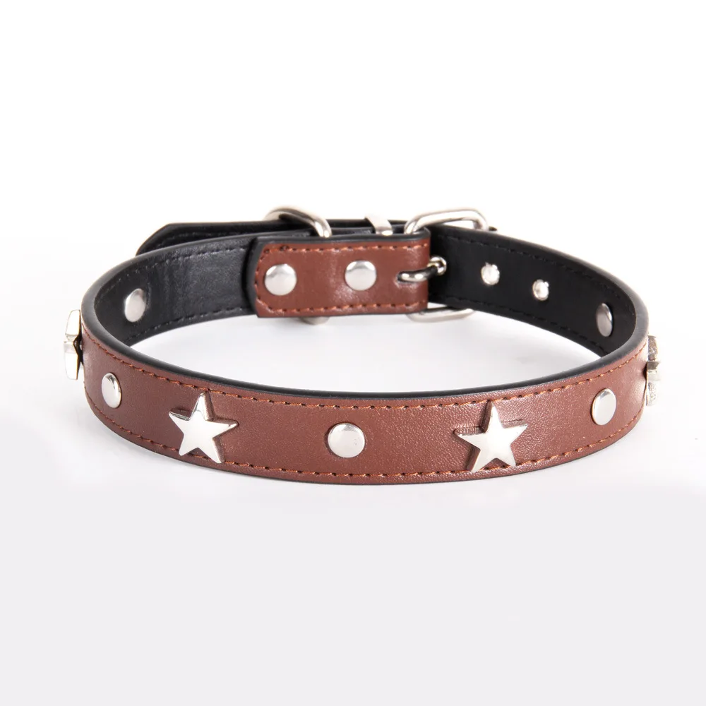 Leather Star Pet Dog Collar Adjustable Dogs CatsCollars Control Handle Training Pet Cat Dog Puppy Collar Pet Supplies Products