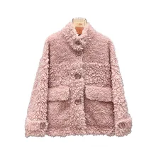 Возможно, Женская куртка из искусственного меха белого, синего и розового цвета, пальто с карманами, верхняя одежда на пуговицах, теплая Толстая меховая одноцветная C0254