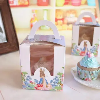 

200pcs Classic Cute Rabbit Single Cupcake Box With Window Insert And Handle For Party Favors