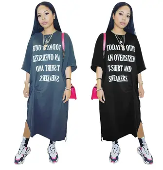 

New Casual Loose Letter Women Dress Fashion Long Design Tee Shirt Dresses