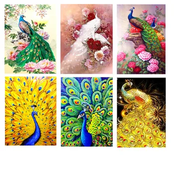 

5D DIY Diamond Painting Full Circle Rhinestone Cartoon Animal Peacock and Cat Embroidery Painting Cross Stitch Mosaic Sticker De