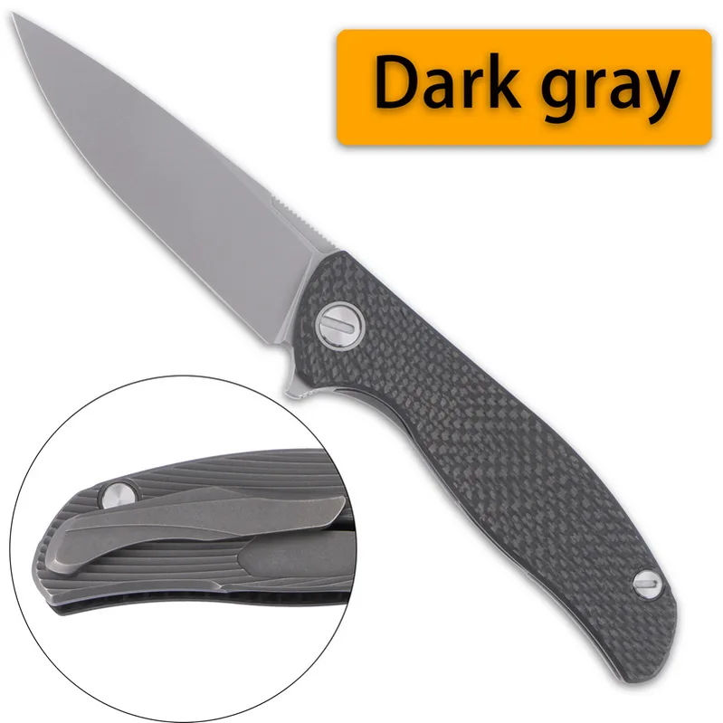 Dark gray Зеленый шип на заказ F95 HATI складной нож из углеродного волокна 3D TC4 титановая ручка Походный нож для фруктов тактика EDC инструменты - Цвет: Dark gray