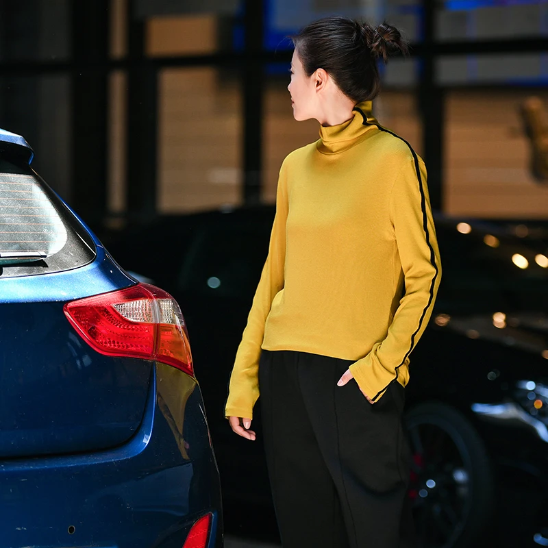 yellow T2955 Модная тонкая линия стрейч без подкладки Верхняя одежда Тонкий тела с длинным рукавом Футболка женская - Цвет: yellow
