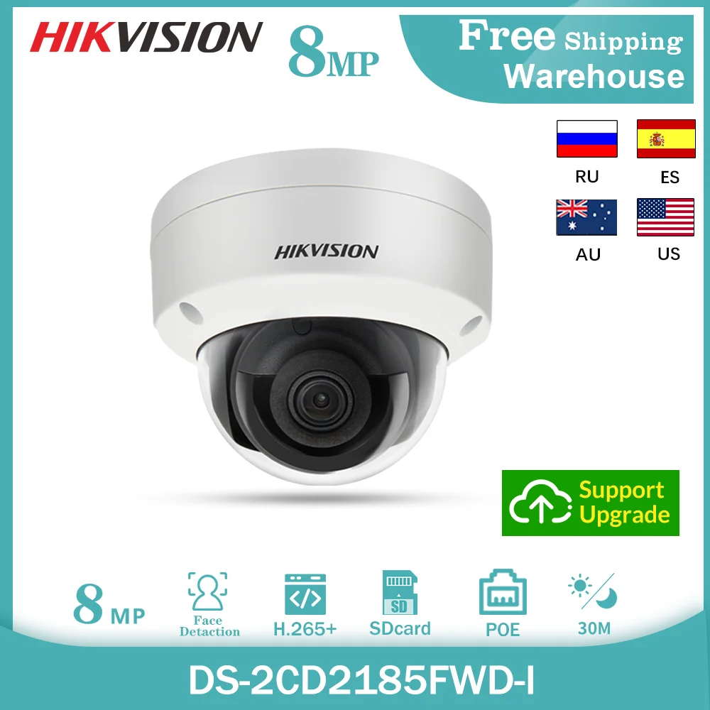 Hikvision 8MP IP Камера DS-2CD2185FWD-I H265 + POE SD карты IK10 IP67 Распознавание лиц CCTV Мини Открытый