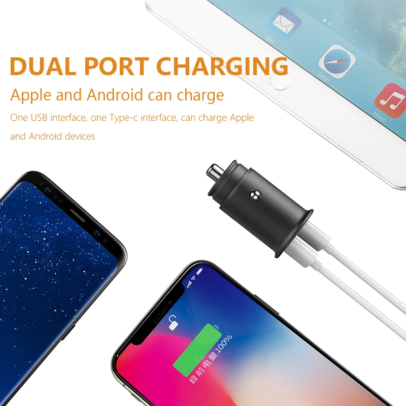Быстрая зарядка QC3.0 автомобиля Зарядное устройство USB с Тип C PD 5 V/5A быстро Зарядное устройство для iOS и Android
