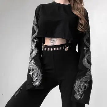 

2019 Women Fashion Long Sleeve Sweatshirt Ladies Casual Jumper Crop Top Printing Pullover Tops Streewear