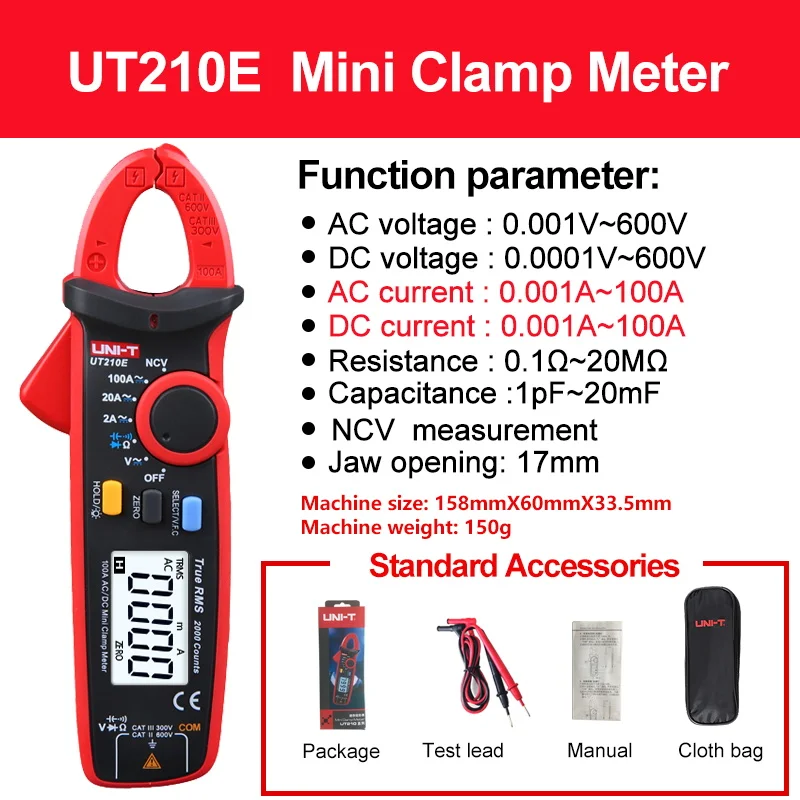 force gauge UNI-T Clamp Meter UT210 Series AC Current Mini Clamp Multimeter Digital True RMS Pliers Ammeter Auto Range soil ph tester Measurement & Analysis Tools