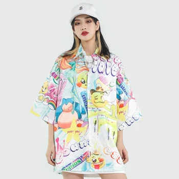 

Origin Harajuku Graffiti Kawaii Cartoon Hawaiian Aloha Summer Tops Plus Size Blouse Streetwear Oversized Women Clothing Goth