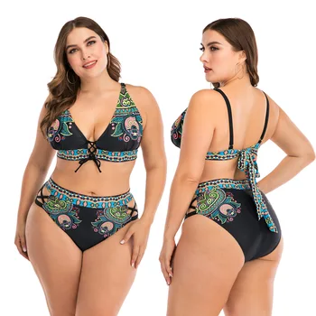 

L-4XL Large Size 2020 Sexy Bikinis Set Women Plus Size Printing Padded Bra Bikini Split Body Swimsuit Beachwear Suit Swimwear