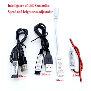 RGB 컨트롤러 5V USB 커넥터 케이블, 4 핀 라인 조광기, 5V 5050 2835 RGB LED 스트립 리본 TV 백라이트 조명용 3 키, 0.5m, 1m