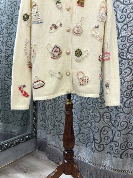 Высококачественные кардиганы куртка Осенние повседневные Свитера Женские Ручная работа длинный рукав с бисером трикотажные кардиганы женские
