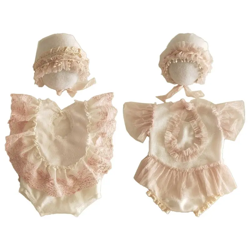 

2Pcs Newborn Photography Props Suit Lace Romper Hat Set Knit Outfits Clothing