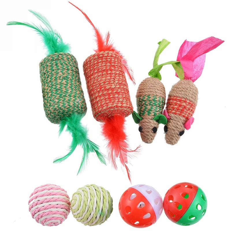 Горячая забавных игрушек разнообразие пакет кошек забавная мышь Catnip сизаль шары подарок значение перо наборы для небольших товары для животных, кошек набор игрушек