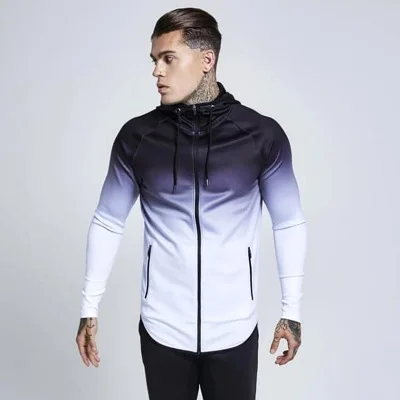 Мужская повседневная ветрозащитная тренировочная куртка с капюшоном, градиентная застежка-молния, Быстросохнущий дышащий кардиган, баскетбольная спортивная одежда - Цвет: 003