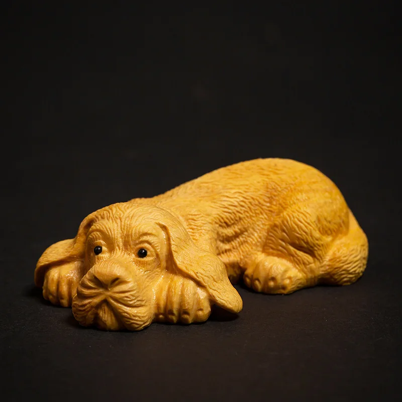 Zodiac Puppy Wood Carving Creative Solid Male Gift Animal Sculpture Crafts Boxwood Cute Dog Ornaments | Дом и сад