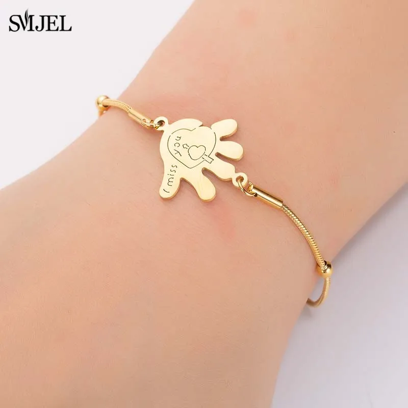

SMJEL Hippie Hamsa Hand Bracelets Stainless Steel Palm Bracelet Charm Magic I missi You Handmade Armband Jewelry Gift New 2019