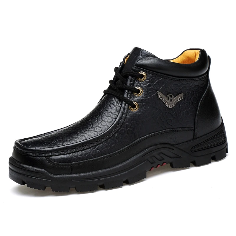 Супер теплые ботинки мужские теплые плюшевые зимние ботинки на меху Водонепроницаемые зимние ботинки на резиновой подошве мужские ботинки с круглым носком в стиле ретро - Цвет: Черный