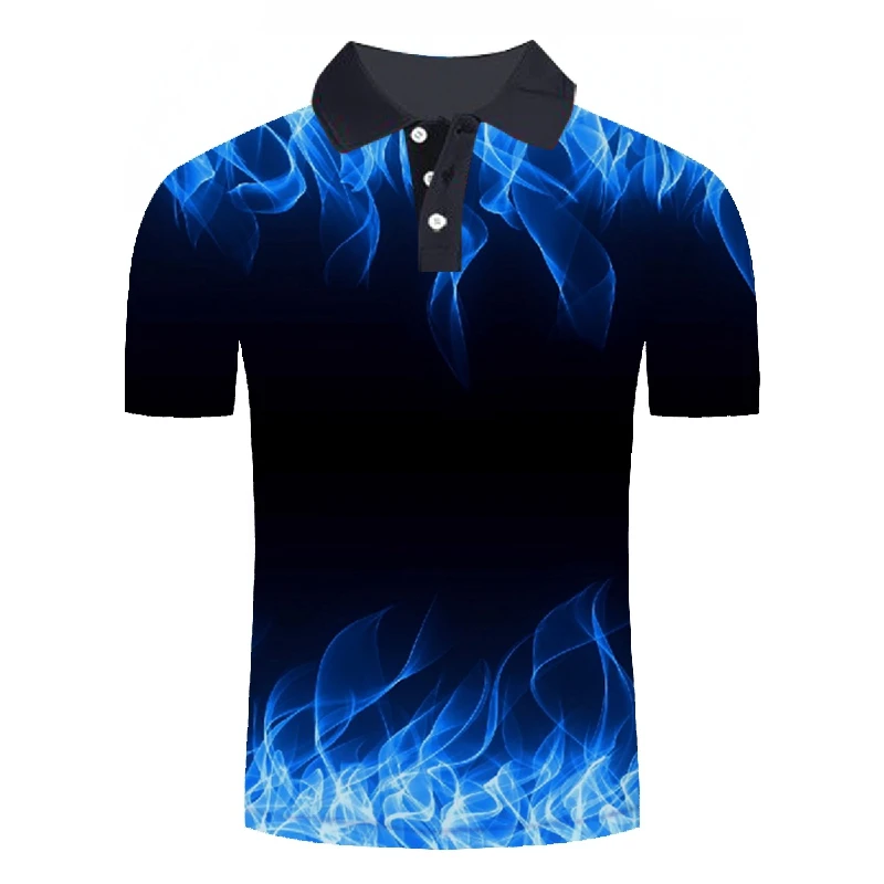 Синяя пламя 3D Мужская рубашка поло мужская деловая Повседневная рубашка поло с коротким рукавом высокого качества унисекс красочные рубашки поло с принтами
