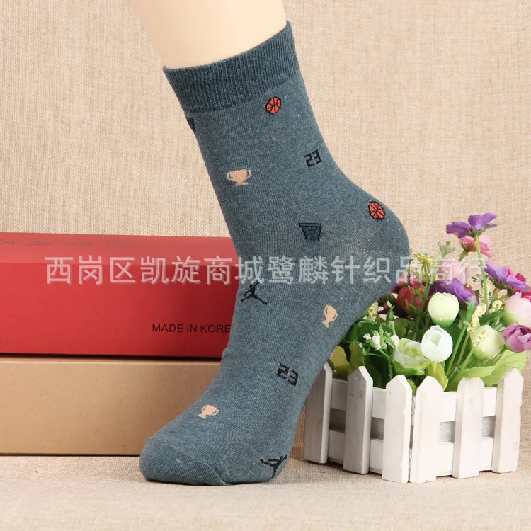 5 Pure colors basketball print socks ball frame trophy autumn winter man cotton sock soft comfort breathable Absorb sweat casual - Цвет: 5