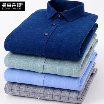 

2020 Winter Men Keep Warm Shirt Plus Velvet Thicken Middle-aged And Elderly Long Sleeve Grid Shirt Dad Pack