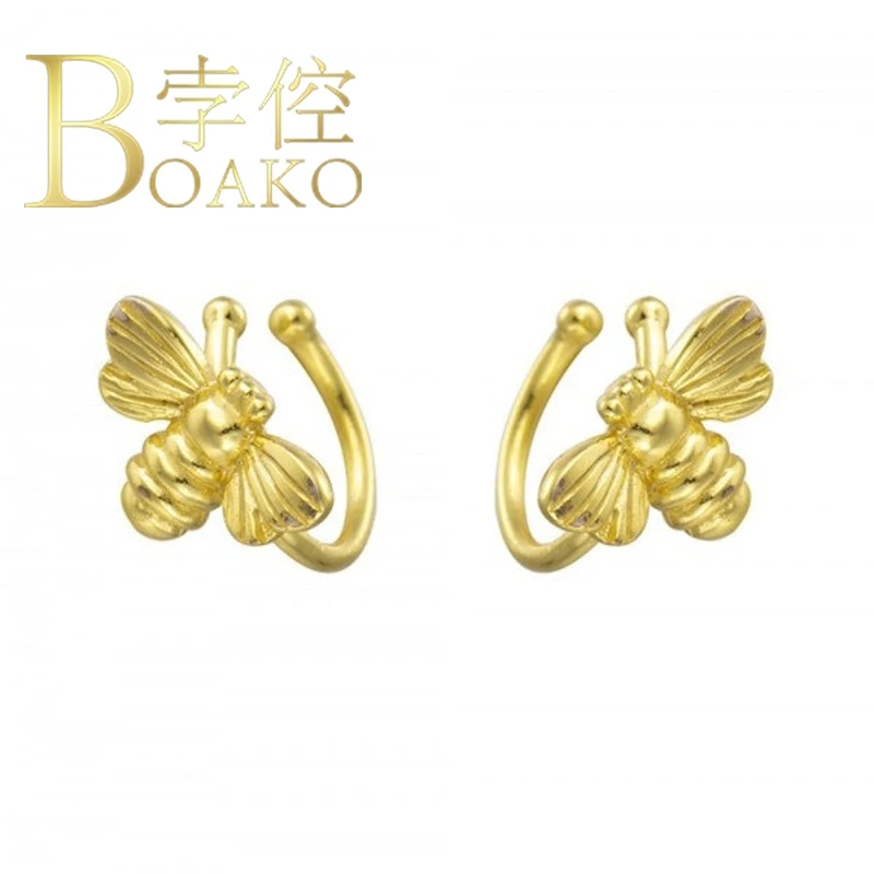 

BOAKO 925 Sterling Silver Clip Earrings For Women Bee Earring Ear Cuff Honeybee Earcuff Earings Apidae Jewelry Apis Pendientes