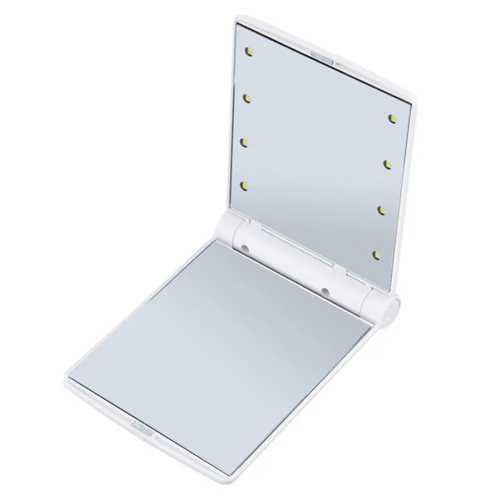 Зеркало для макияжа с 8 стетодиодных приборов ламп, косметическое складное портативное компактное карманное зеркало, светодиодный светильник, женское мини-зеркало - Цвет: white