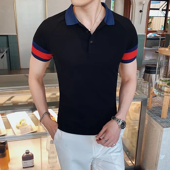 

Contrasting Polo Shirt Men Summer 2020 Short Sleeve Slim Cotton Polo Tops Streetwear Casual Business Breathable Male Clothing
