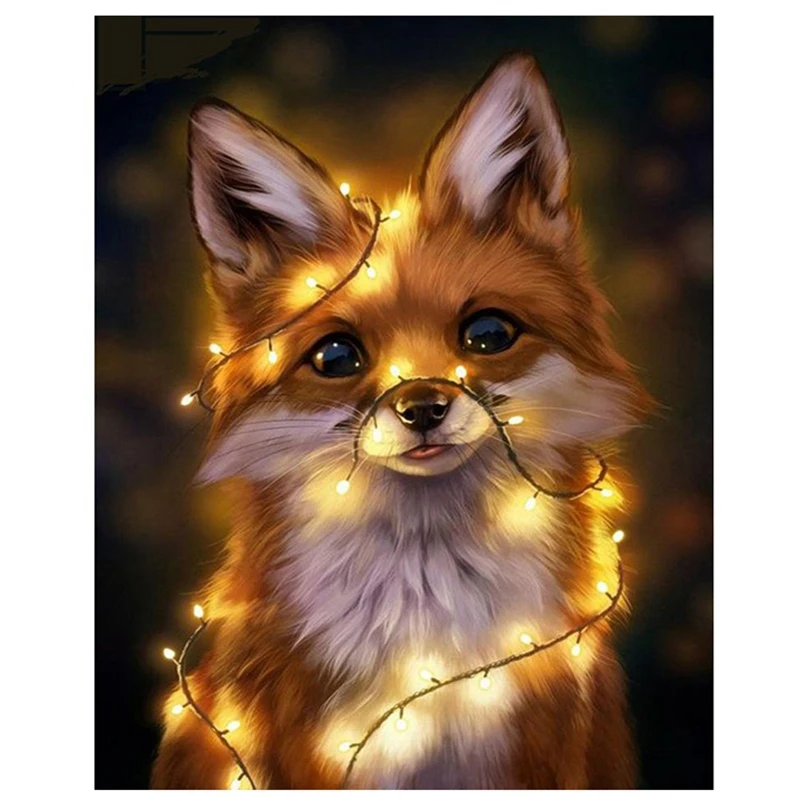 

DIY Diamond Painting Full Square Cross Stitch Light Fox Animals Rhinestone Pictures DIY Pattern Home Decor