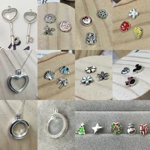 925 Чистое серебро плавающее медальон ожерелье миниатюрный Шарм Рождественские цветы Пальма ракушка рыба подарок DIY ключица цепь