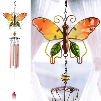 

Metal Handmade Butterfly Wind Chime Glass Painted Ornaments Creative Bell Wind Chime Tube Pendant Garden Home Decoration