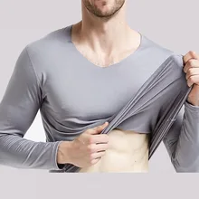 Комплект из 2 предметов, мужское термобелье, зимние толстые подштанники, теплые хлопковые топы, однотонные NZC-155 с круглым вырезом