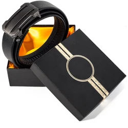 Office365 Men's Belt Real Leather Luxury Designer Automatic Buckle Boxed Gift Fashionable Leather Can Match with Jeans Wide Belt