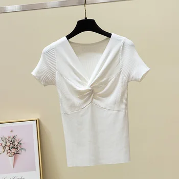 

2020 Women's Casual V-neck Solid Color Short Sleeve T-Shirt