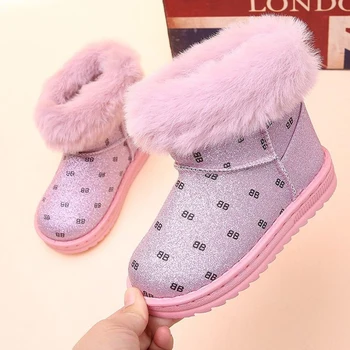 

Children's cute snow boots Girls winter fashion warm cotton shoes kids plus velvet flat princess boots