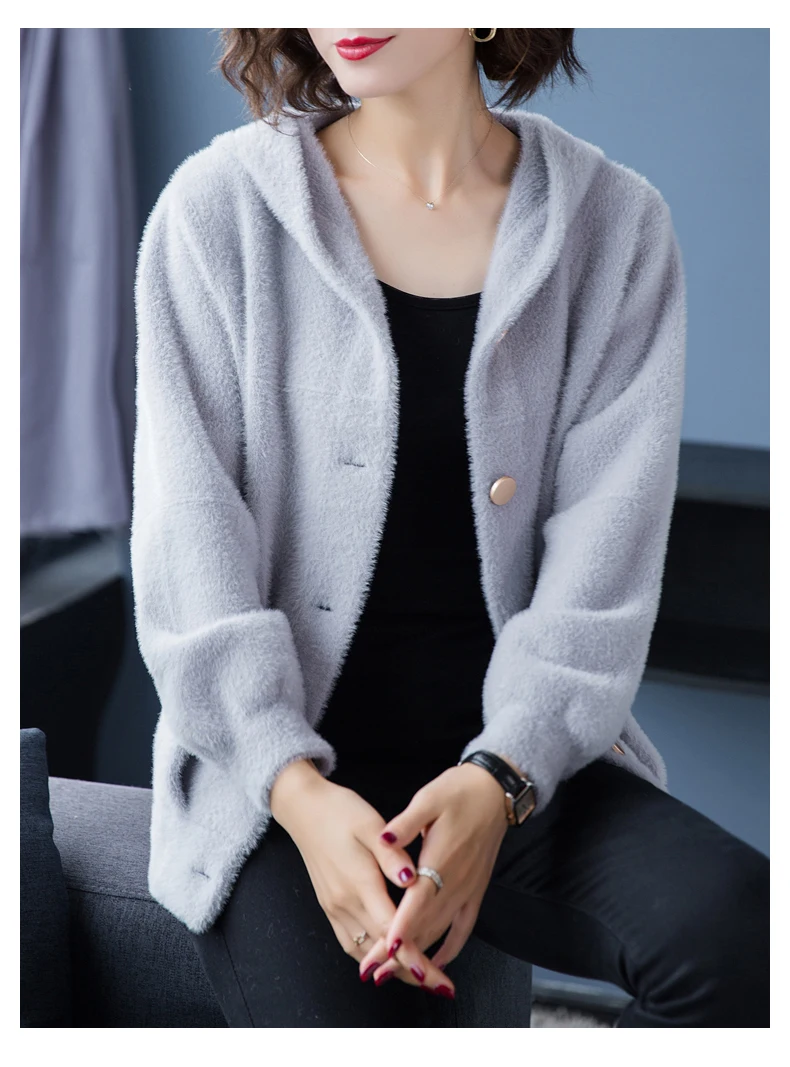 XJXKS Manteau Femme Hiver кашемировый и шерстяной вязаный женский свитер с капюшоном, пальто с карманами, свободные женские пальто и куртки